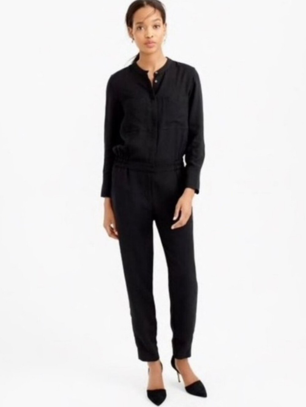 J. Crew Black Long-Sleeve Button Jumpsuit
